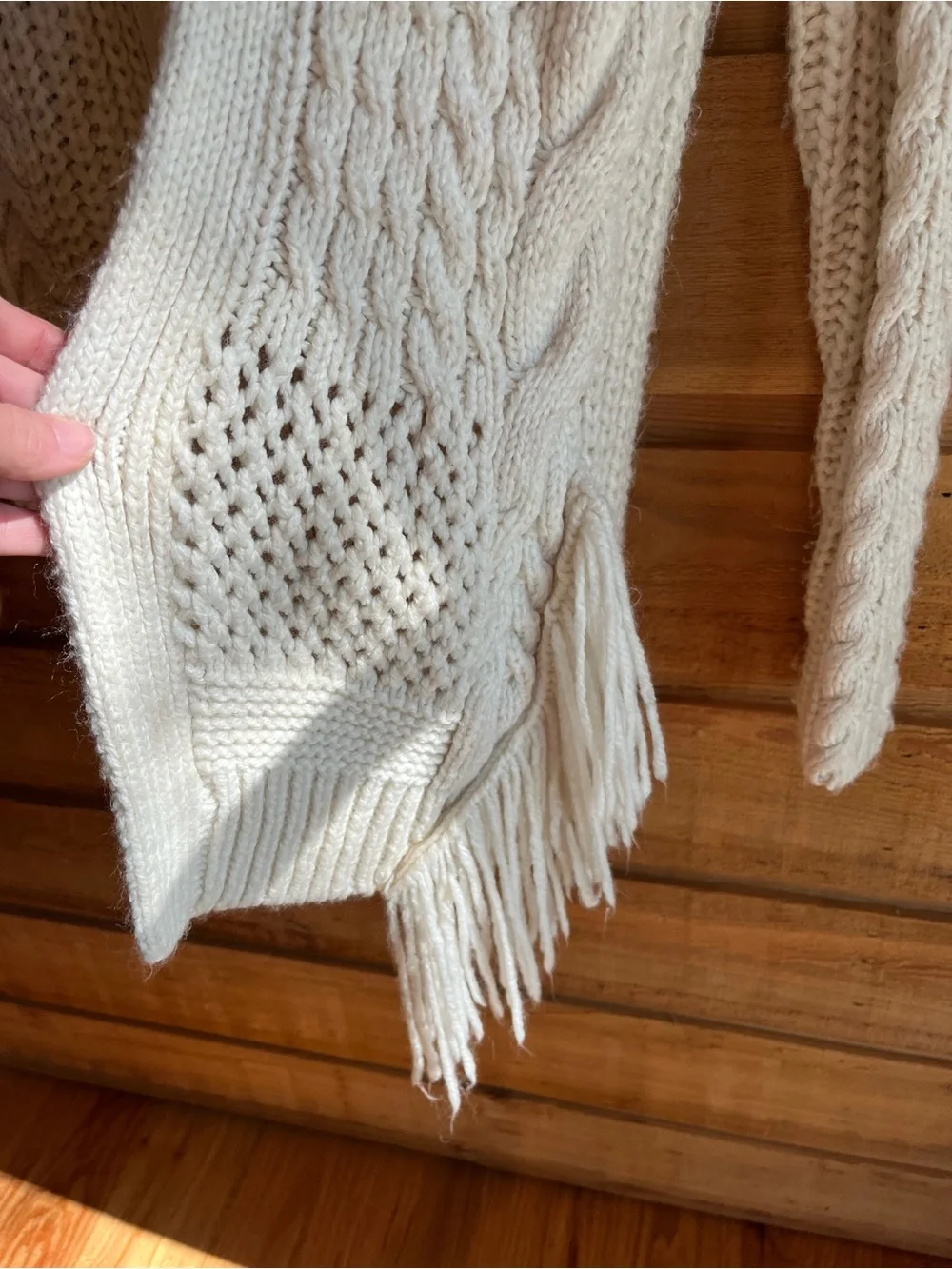 VINCE CAMUTO - Chunky Cream Fringe Open-Front Sweater Cardigan